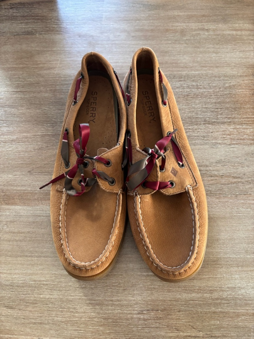 Sperry Suede Boat Shoes with Burgundy Accents
